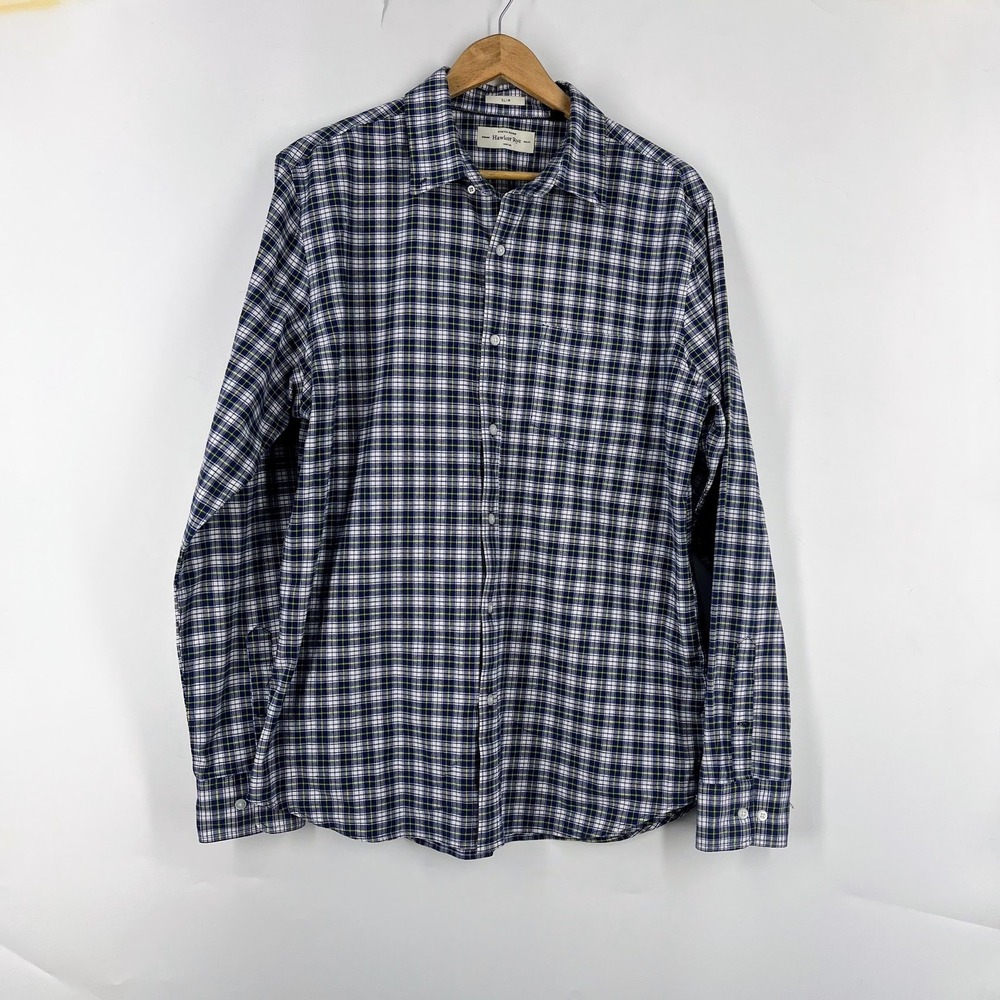 Hawker Rye Mens Slim Fit Navy Blue Plaid Stretch Oxford Button Down Shirt SZ‎ L